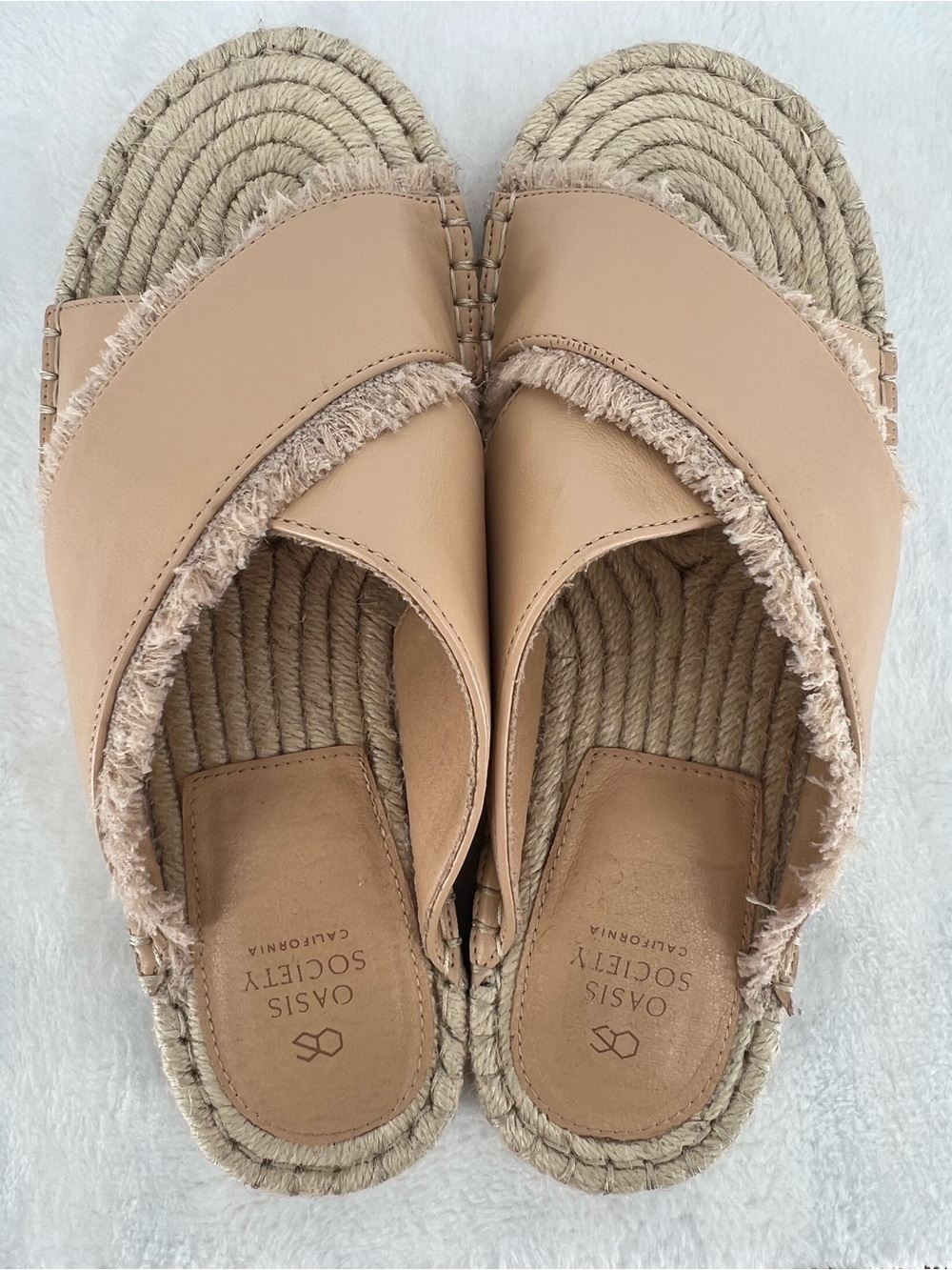 Oasis Society Cross My Heart Frilly Strap Sandal Nude Molly Slide Sz 10 Neutral